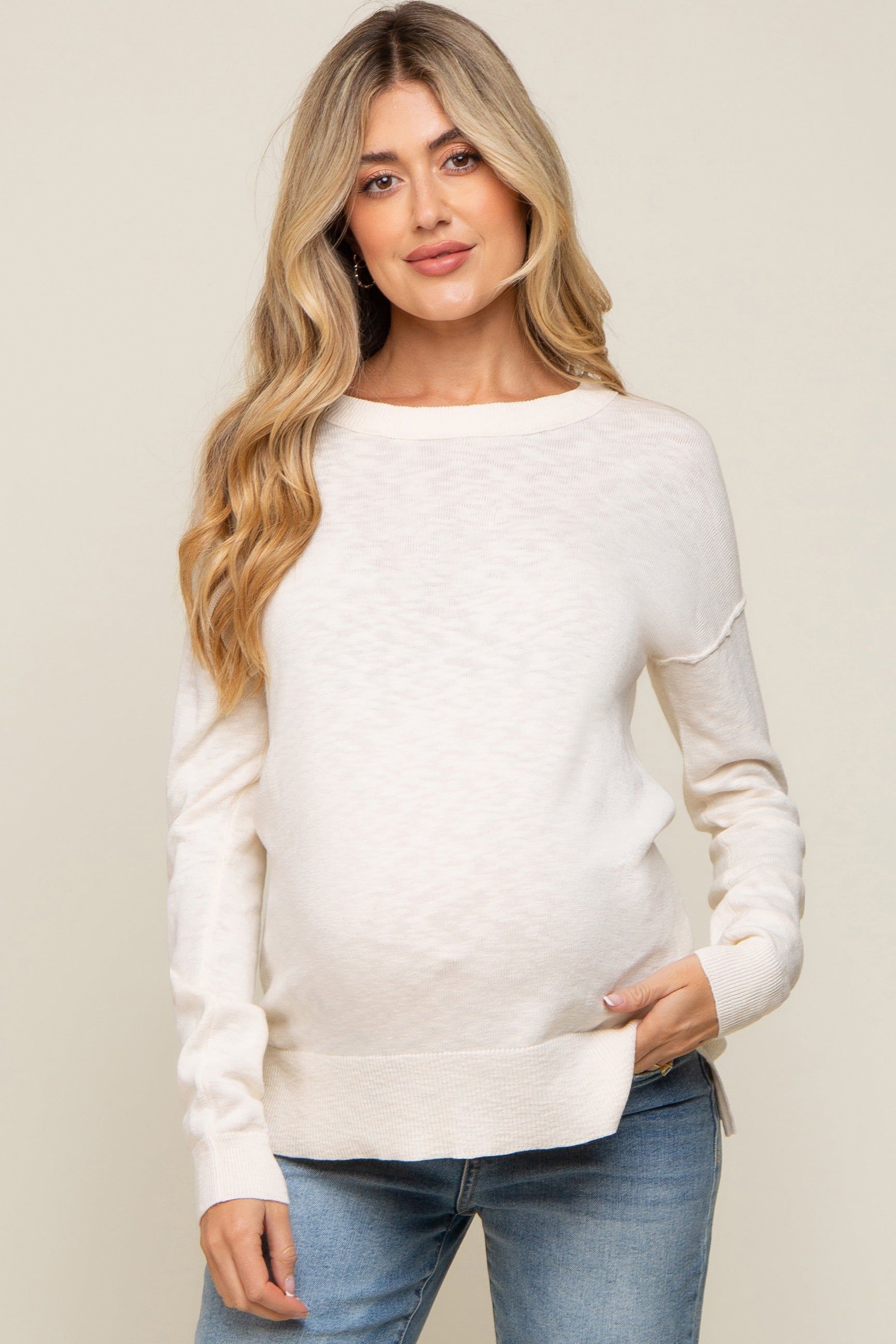 Ivory Knit Long Sleeve Maternity Top sold by Pinkblush