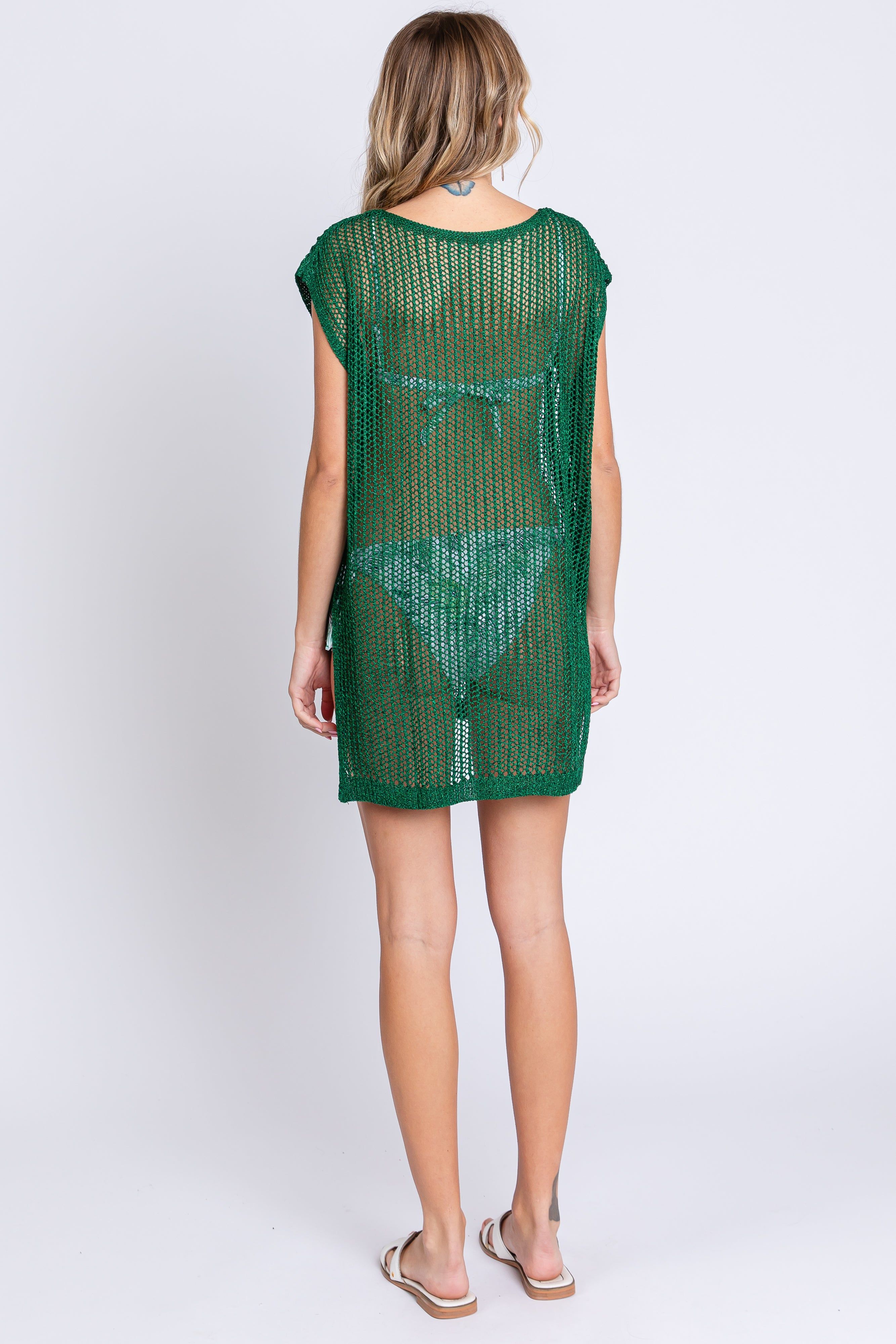 Green Crochet Coverup Mini Dress sold by Pinkblush product image thumbnail 3