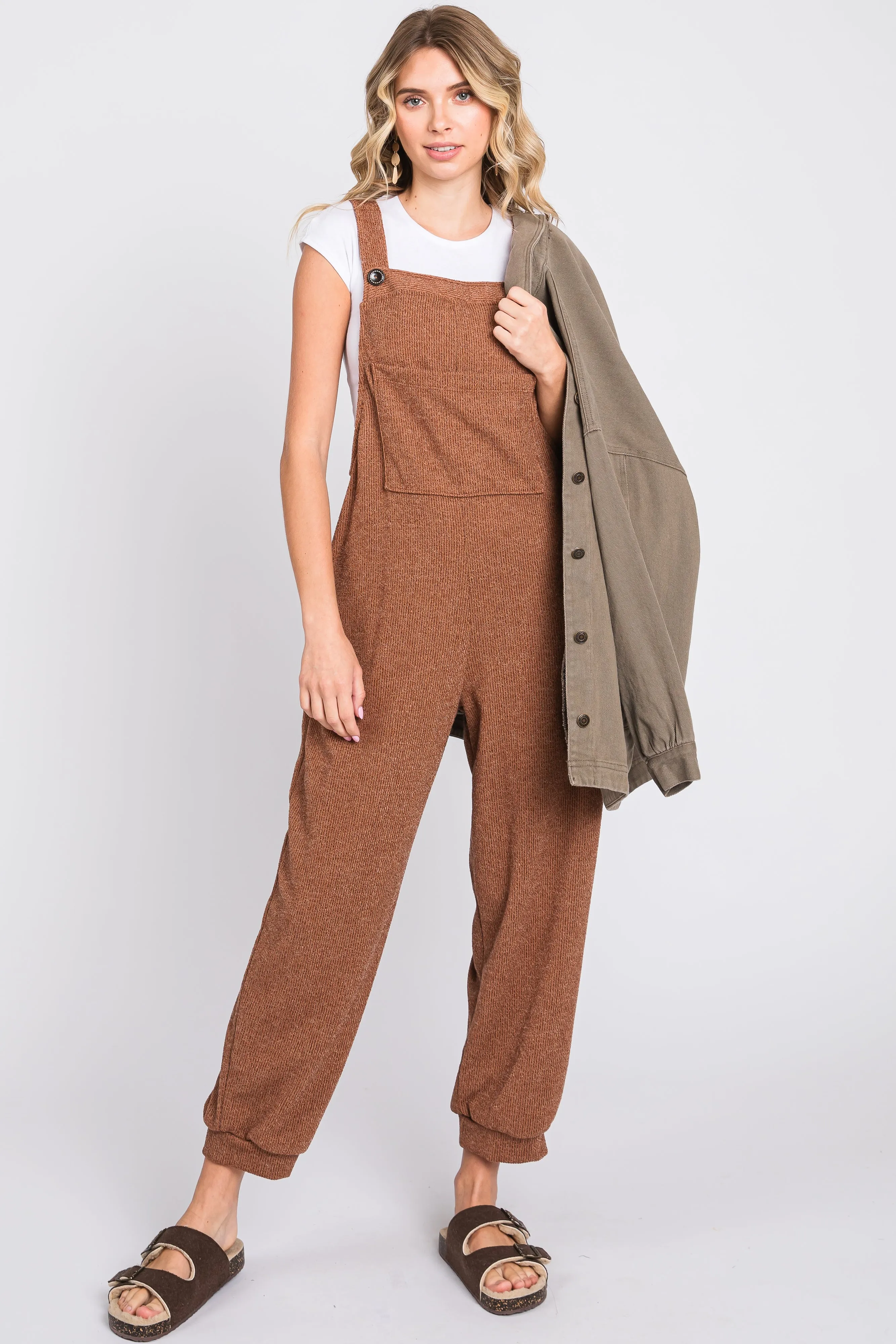 Mocha Front Pocket Knit Overalls sold by Pinkblush product image thumbnail 4