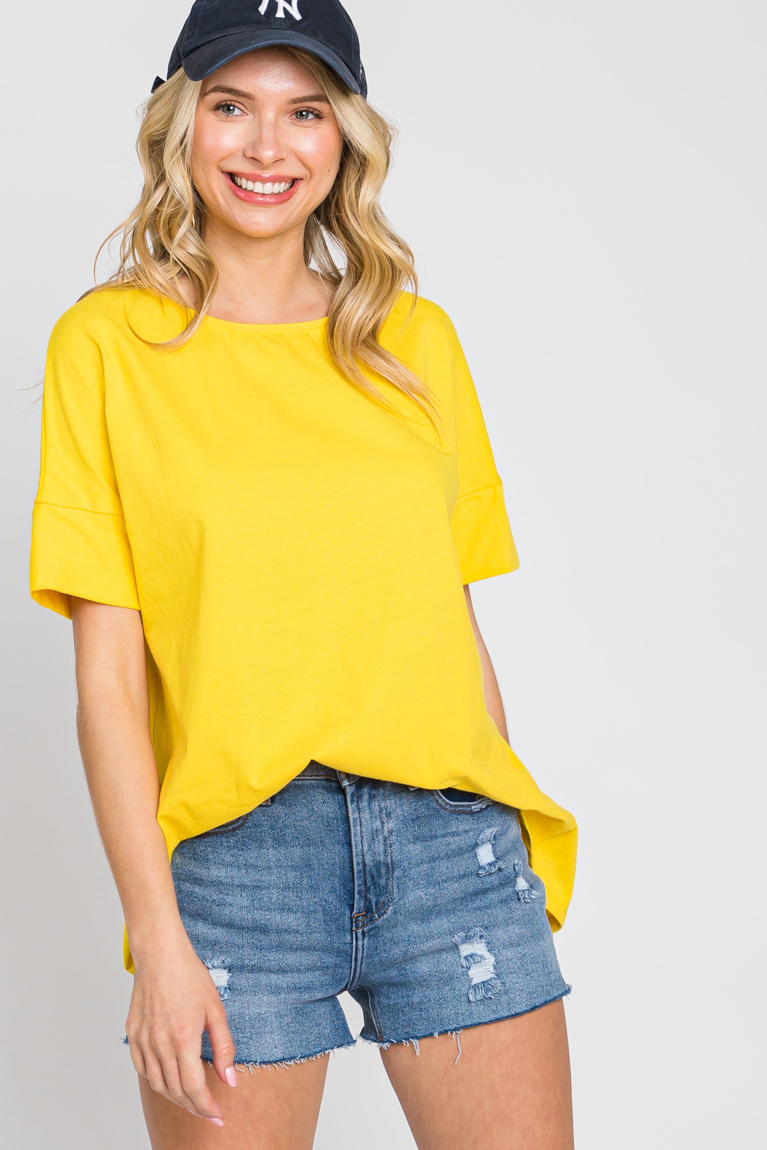 Yellow Short Cuff Sleeve Top sold by Pinkblush