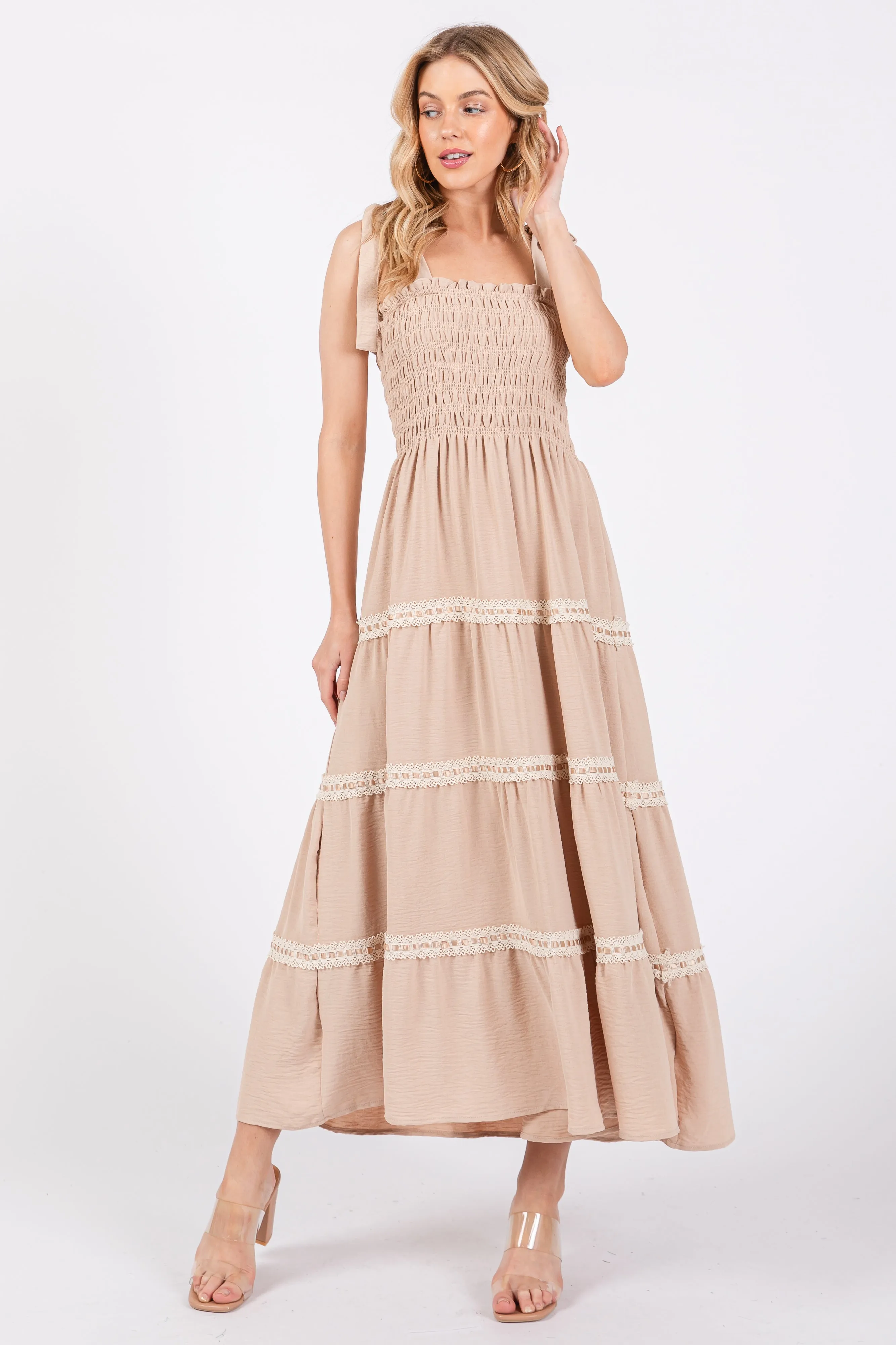 Taupe Smocked Maxi Dress sold by Pinkblush product image thumbnail 2