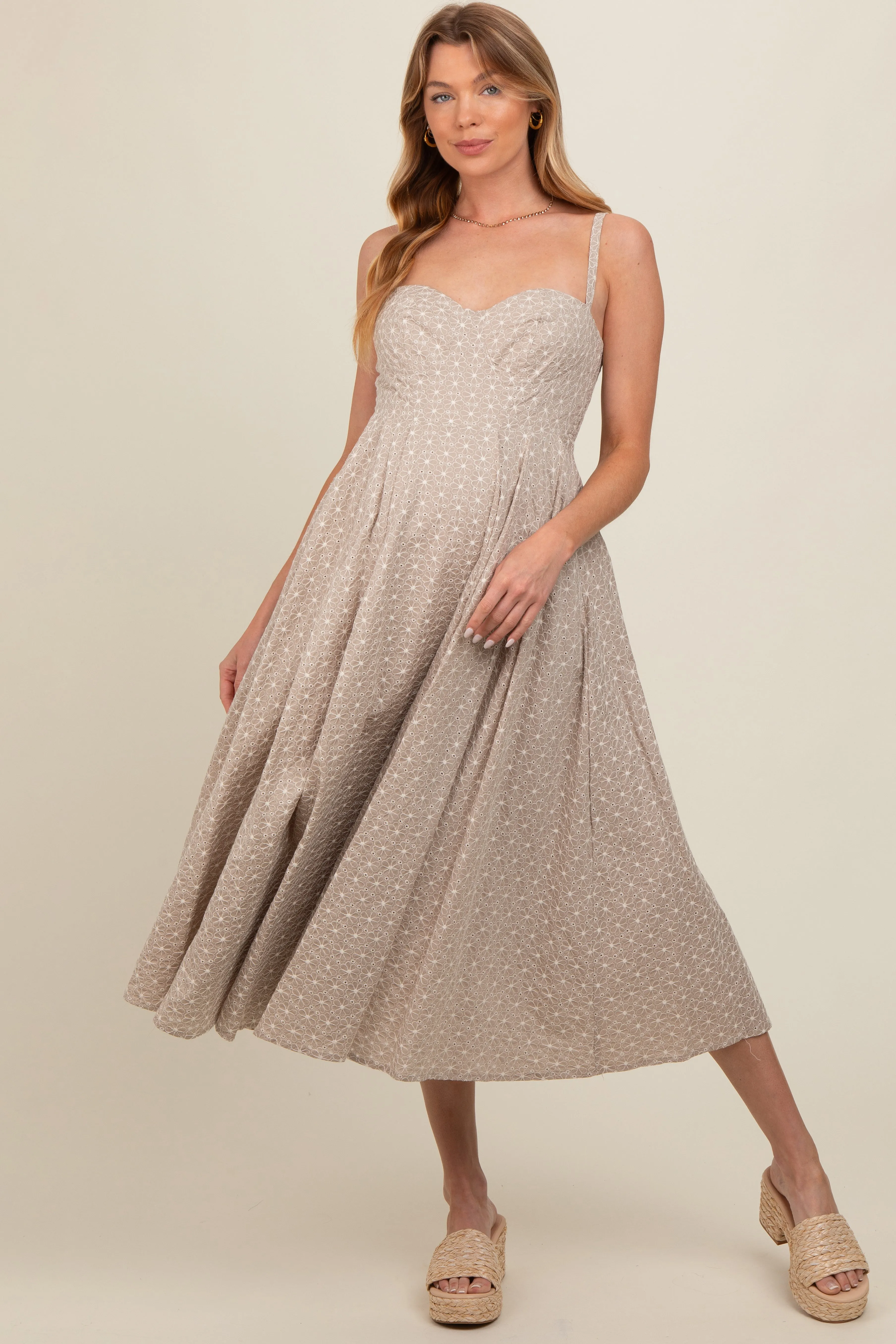 Beige Floral Embroidered Maternity Maxi Dress sold by Pinkblush