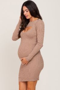 Mocha Knit Cutout Maternity Fitted Dress sold by Pinkblush