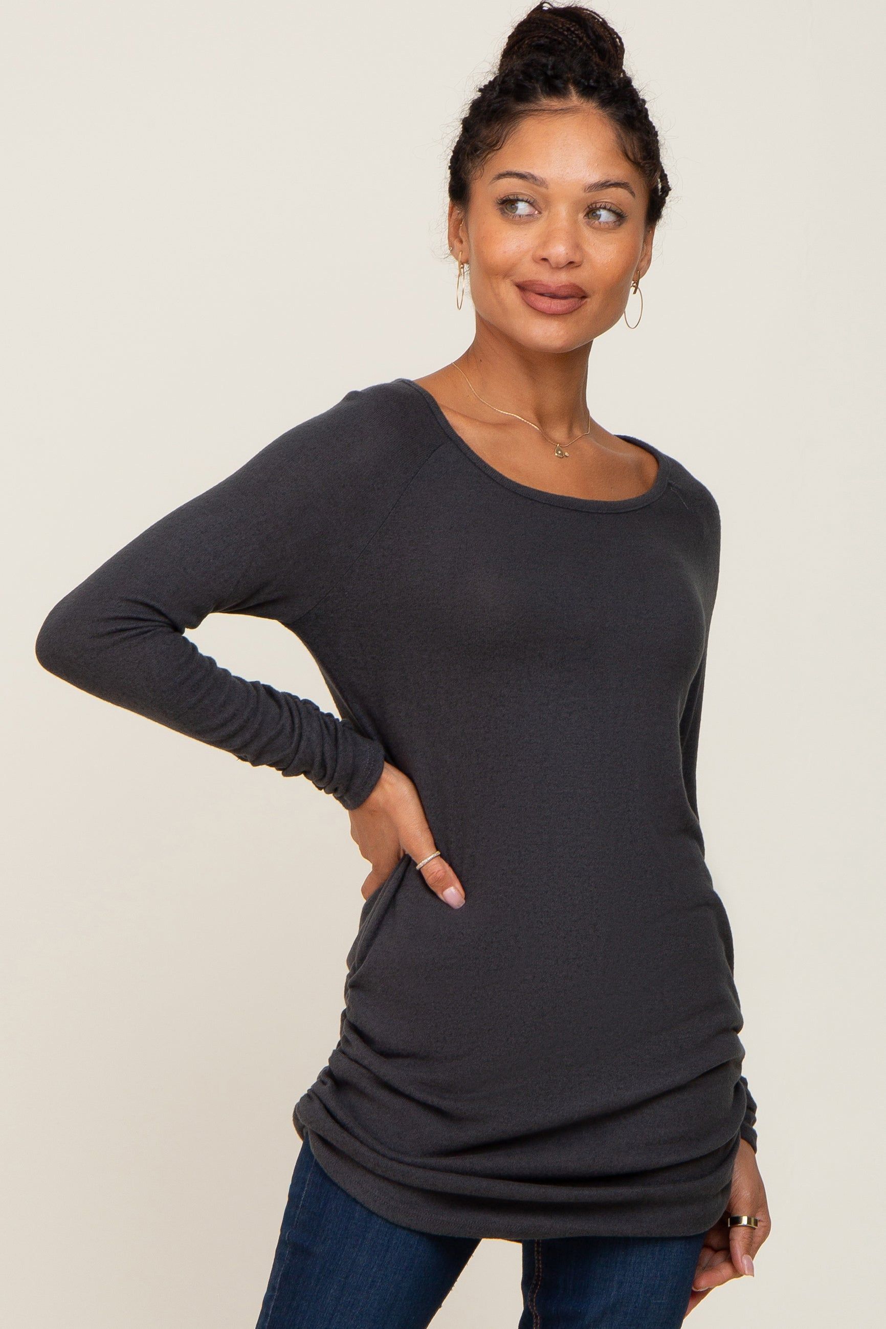 Charcoal Brushed Knit Ruched Maternity Top sold by Pinkblush product image thumbnail 5
