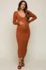 Camel V-Neck Long Sleeve Fitted Maternity Maxi Dress sold by Pinkblush