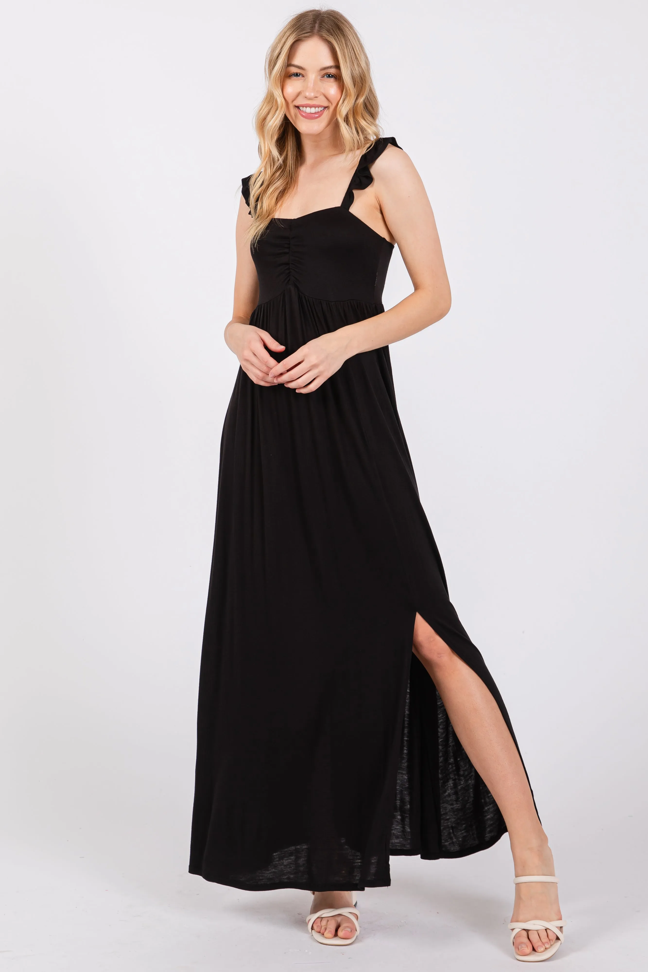 Black Ruffle Strap Maxi Dress sold by Pinkblush