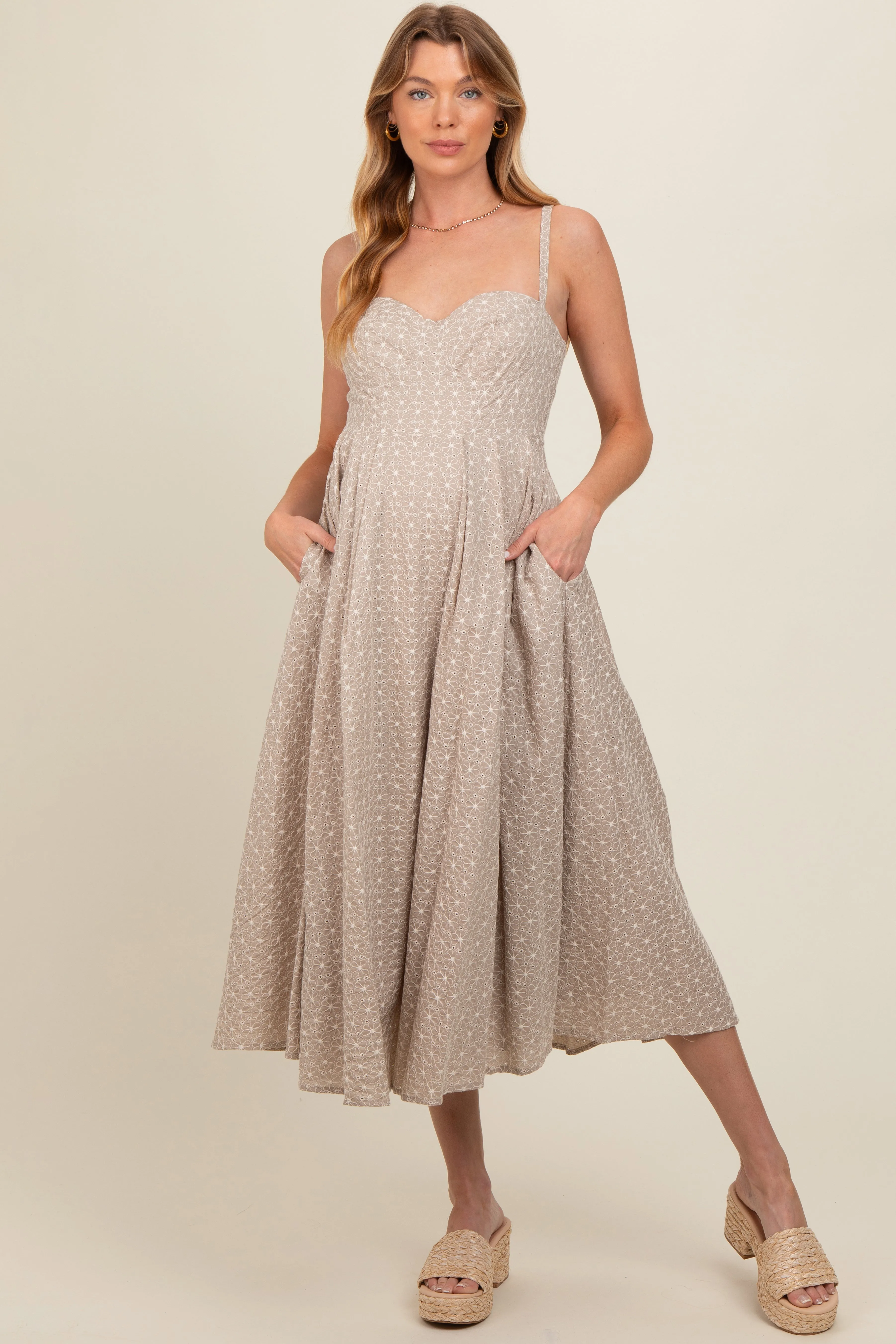 Beige Floral Embroidered Maternity Maxi Dress sold by Pinkblush product image thumbnail 2