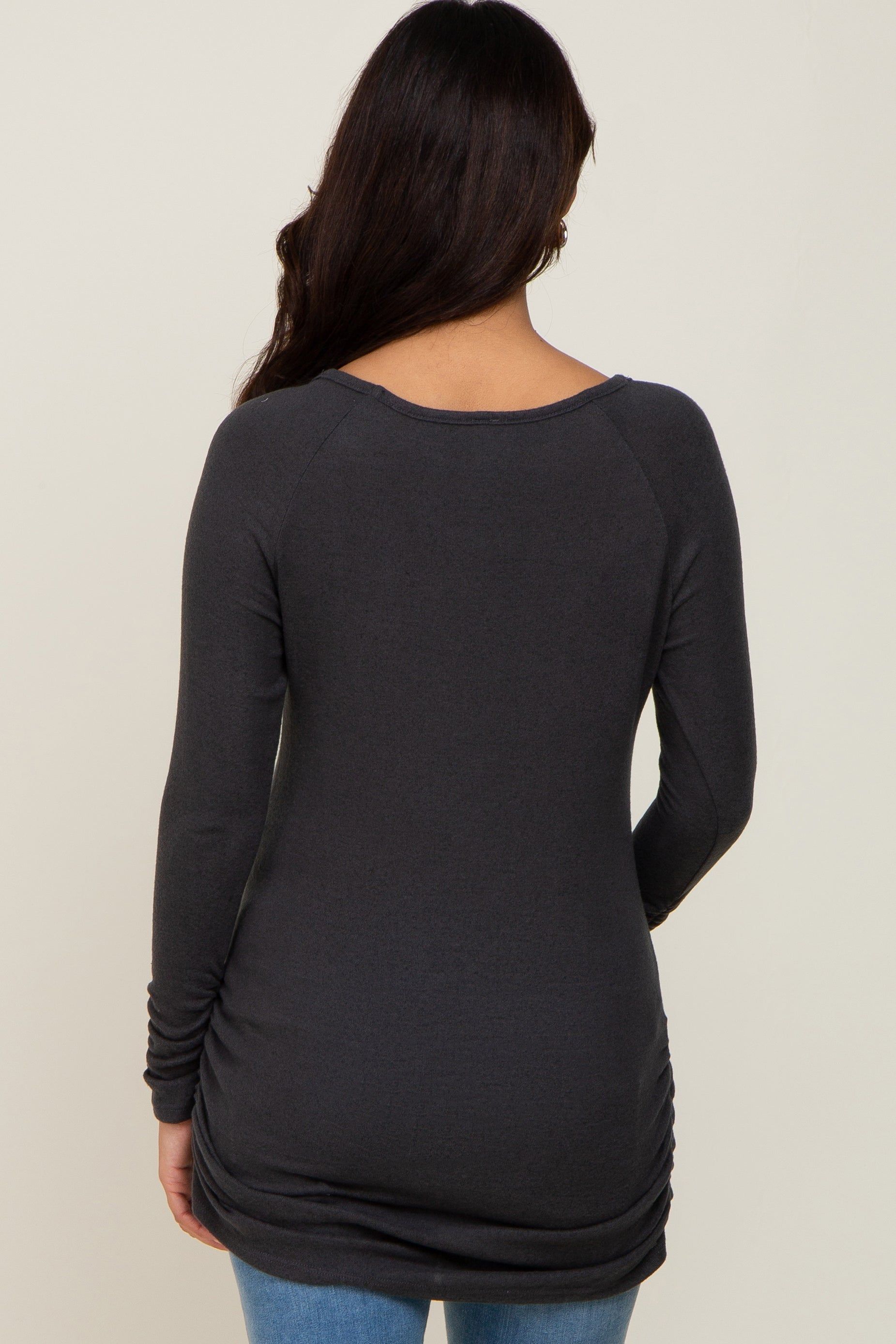 Charcoal Brushed Knit Ruched Maternity Top sold by Pinkblush product image thumbnail 3