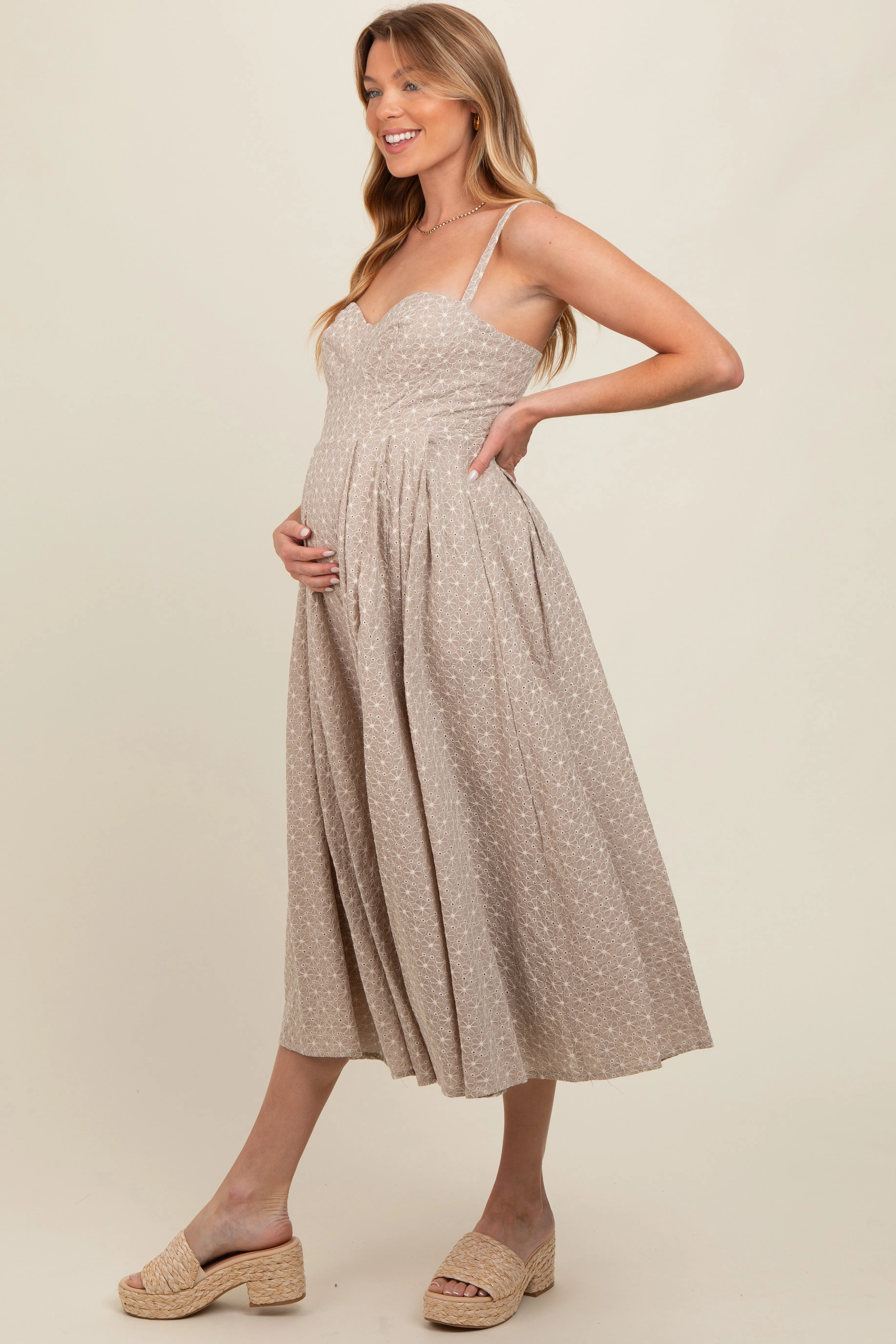 Beige Floral Embroidered Maternity Maxi Dress sold by Pinkblush product image thumbnail 3