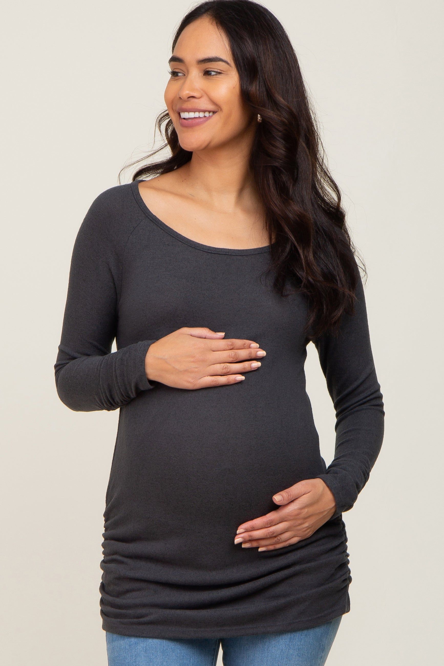 Charcoal Brushed Knit Ruched Maternity Top sold by Pinkblush