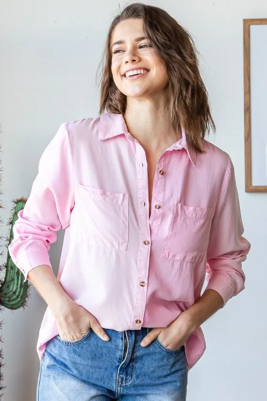 Ombre Pink Lightweight Denim Shirt sold by Pinkblush