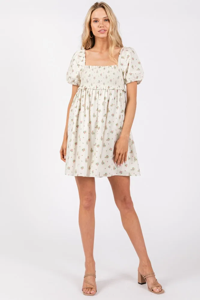 Ivory Floral Puff Short Sleeve Maternity Mini Dress sold by Pinkblush product image thumbnail 5