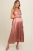 Pink Satin Pleated Maternity Midi Dress sold by Pinkblush
