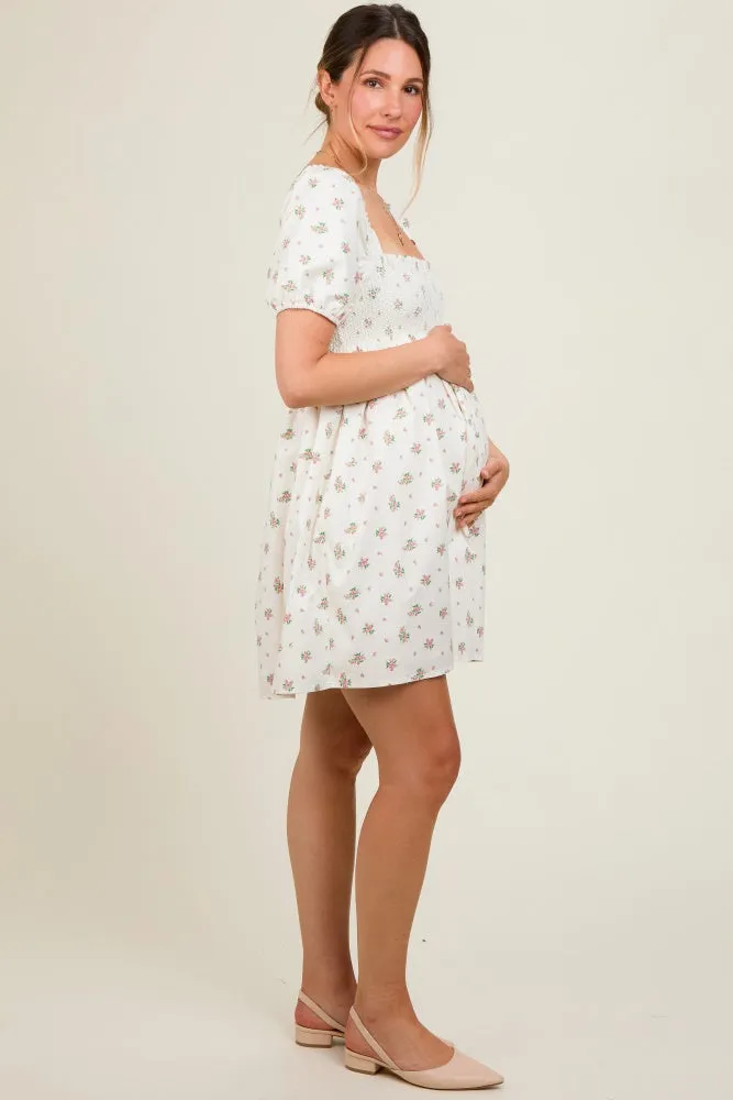 Ivory Floral Puff Short Sleeve Maternity Mini Dress sold by Pinkblush product image thumbnail 3