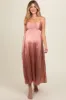 Pink Satin Pleated Maternity Midi Dress sold by Pinkblush