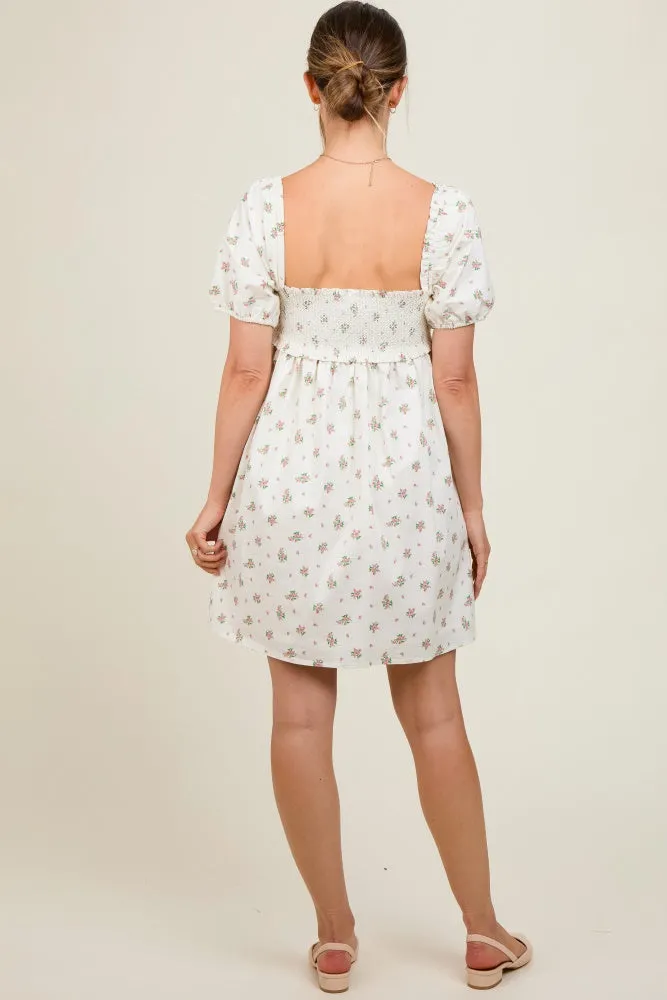 Ivory Floral Puff Short Sleeve Maternity Mini Dress sold by Pinkblush product image thumbnail 4