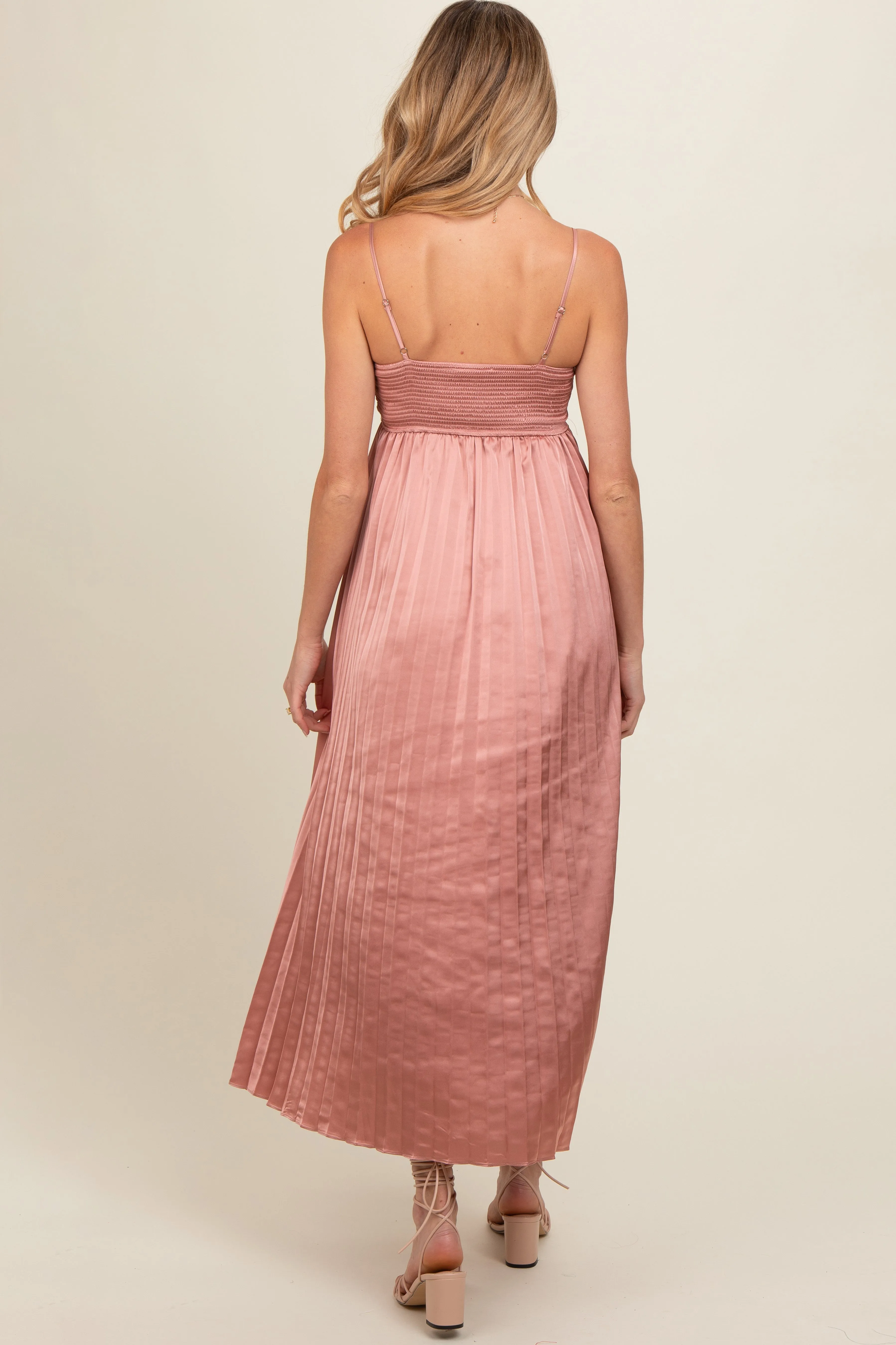 Pink Satin Pleated Maternity Midi Dress sold by Pinkblush product image thumbnail 4