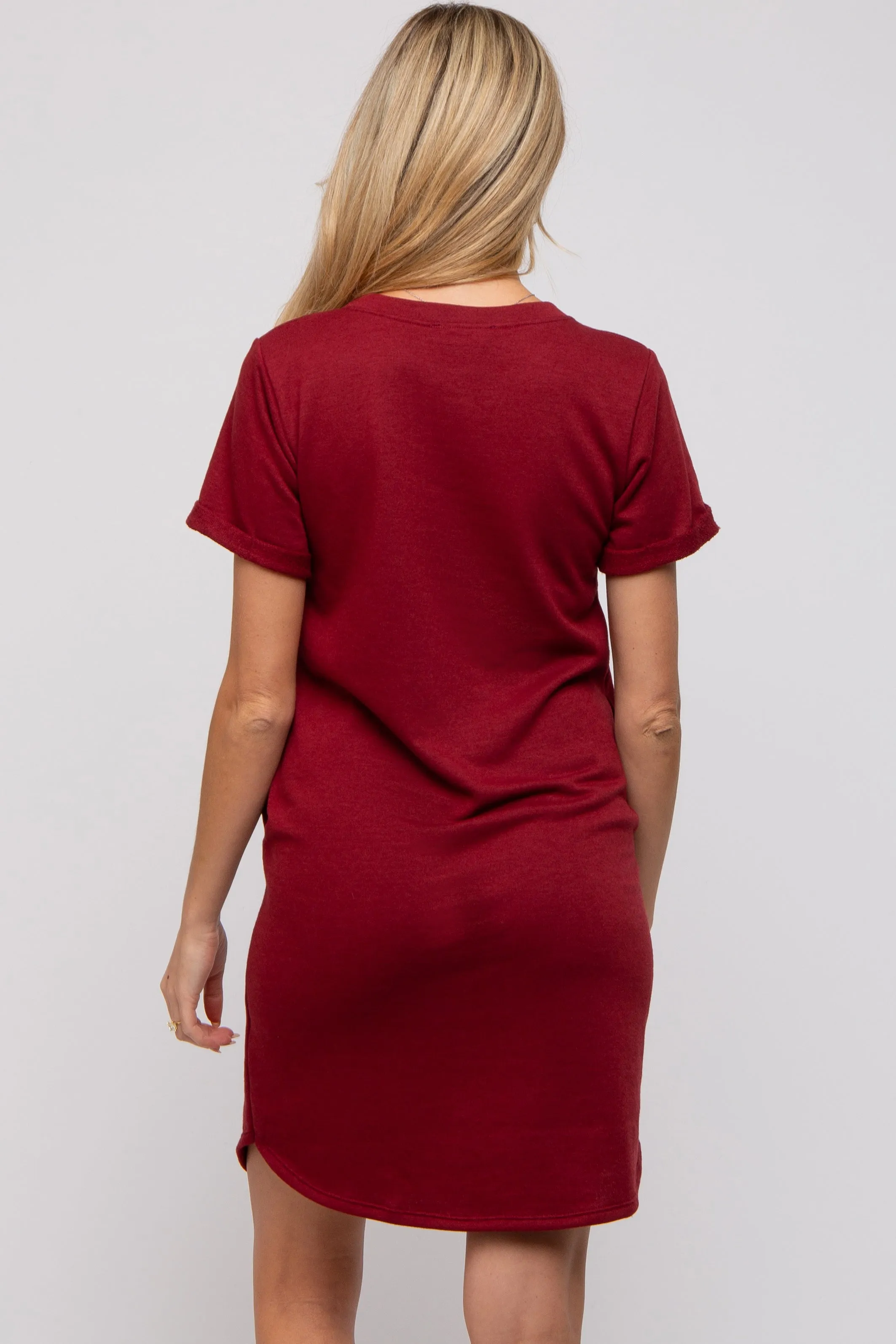 Burgundy French Terry Cuffed Short Sleeve Maternity Dress sold by Pinkblush product image thumbnail 4