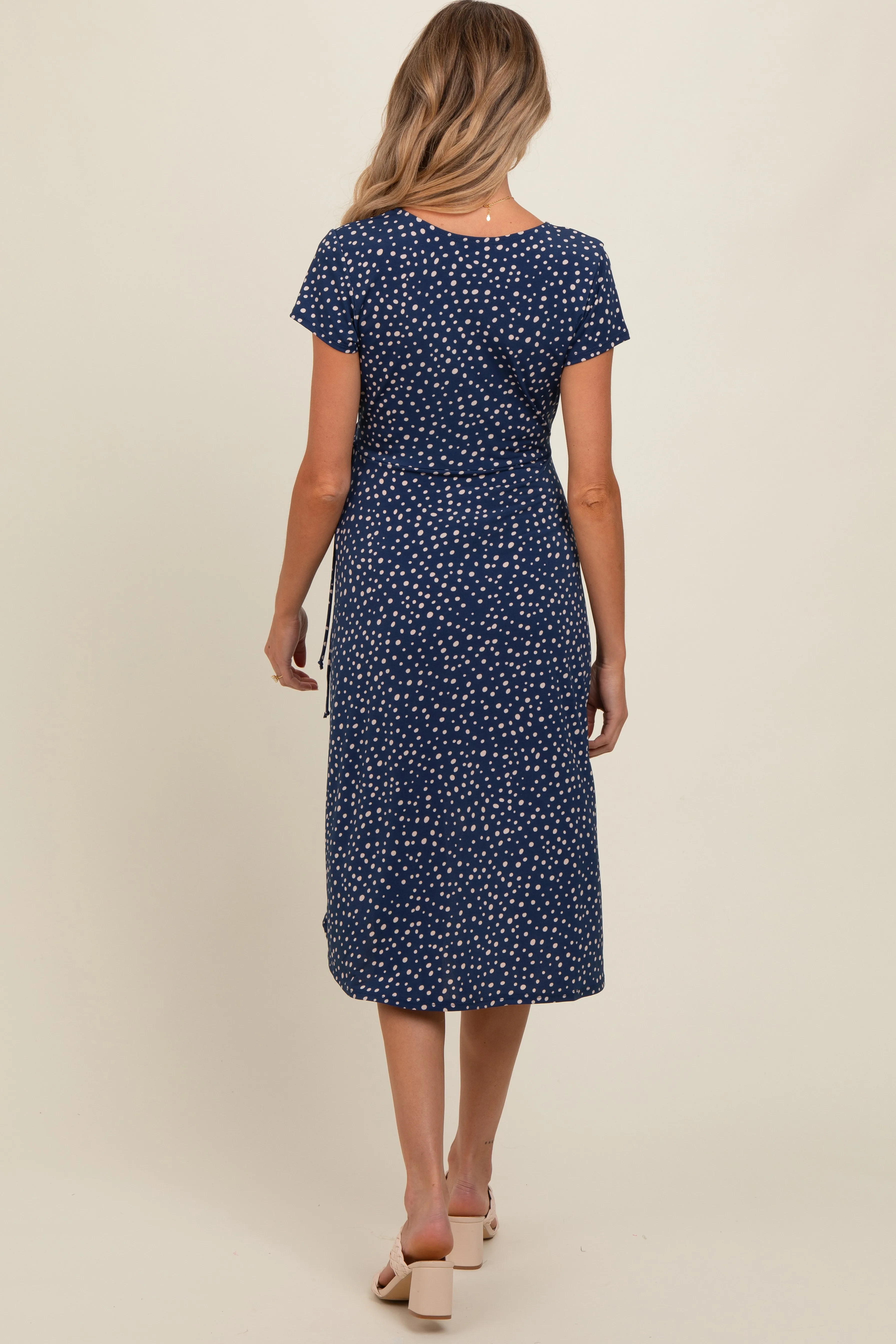 Navy Dot Print Wrap Maternity Nursing Midi Dress sold by Pinkblush product image thumbnail 3