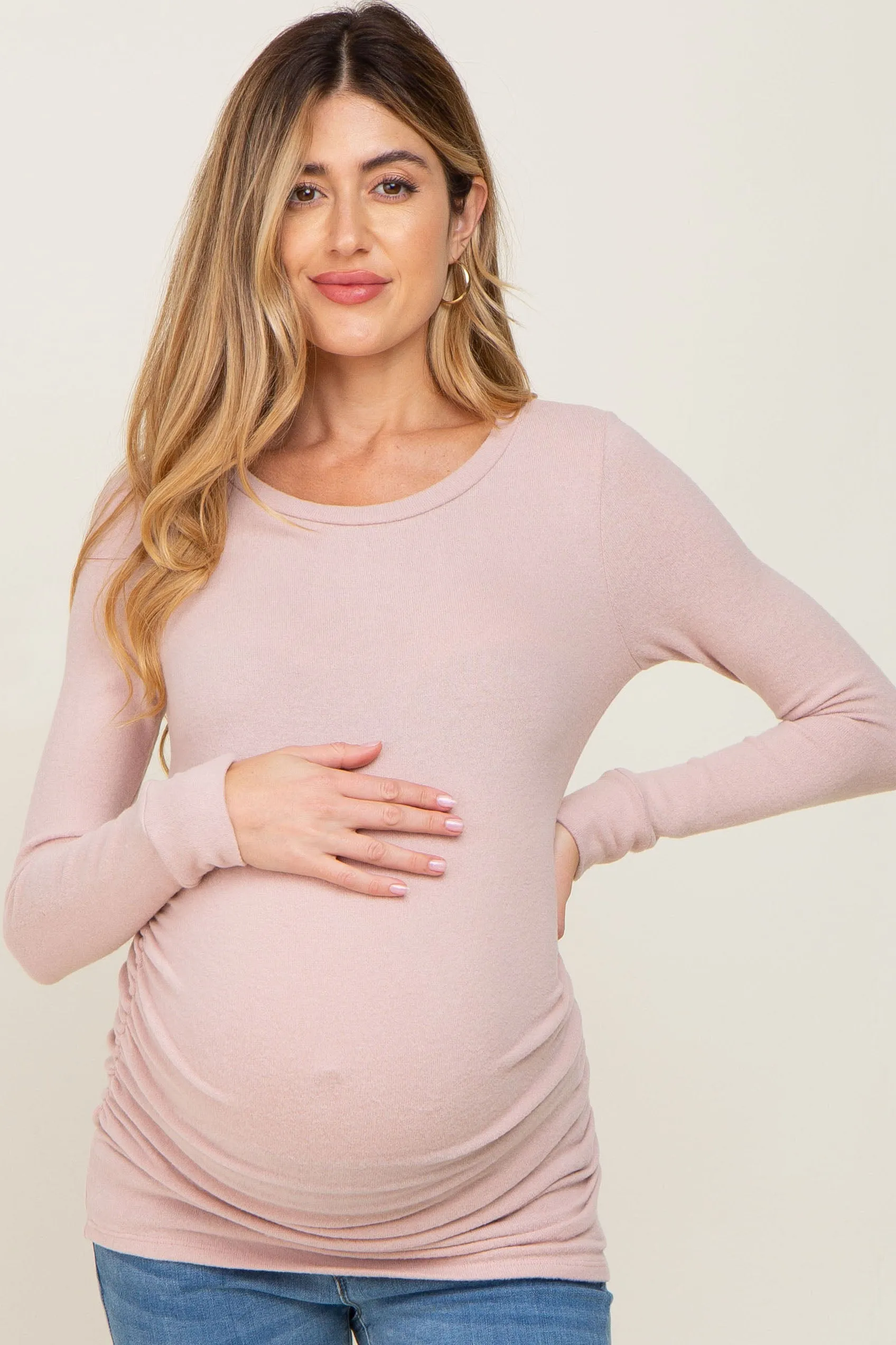 Light Pink Soft Knit Ruched Maternity Top sold by Pinkblush