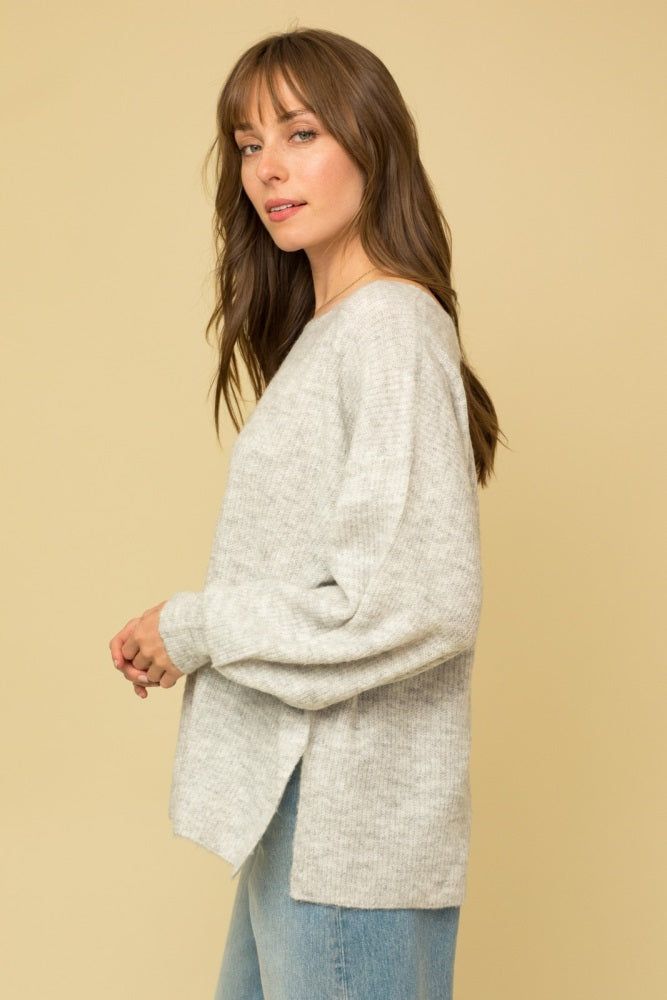 Heather Grey Soft Knit Lace Up Back Sweater sold by Pinkblush product image thumbnail 2