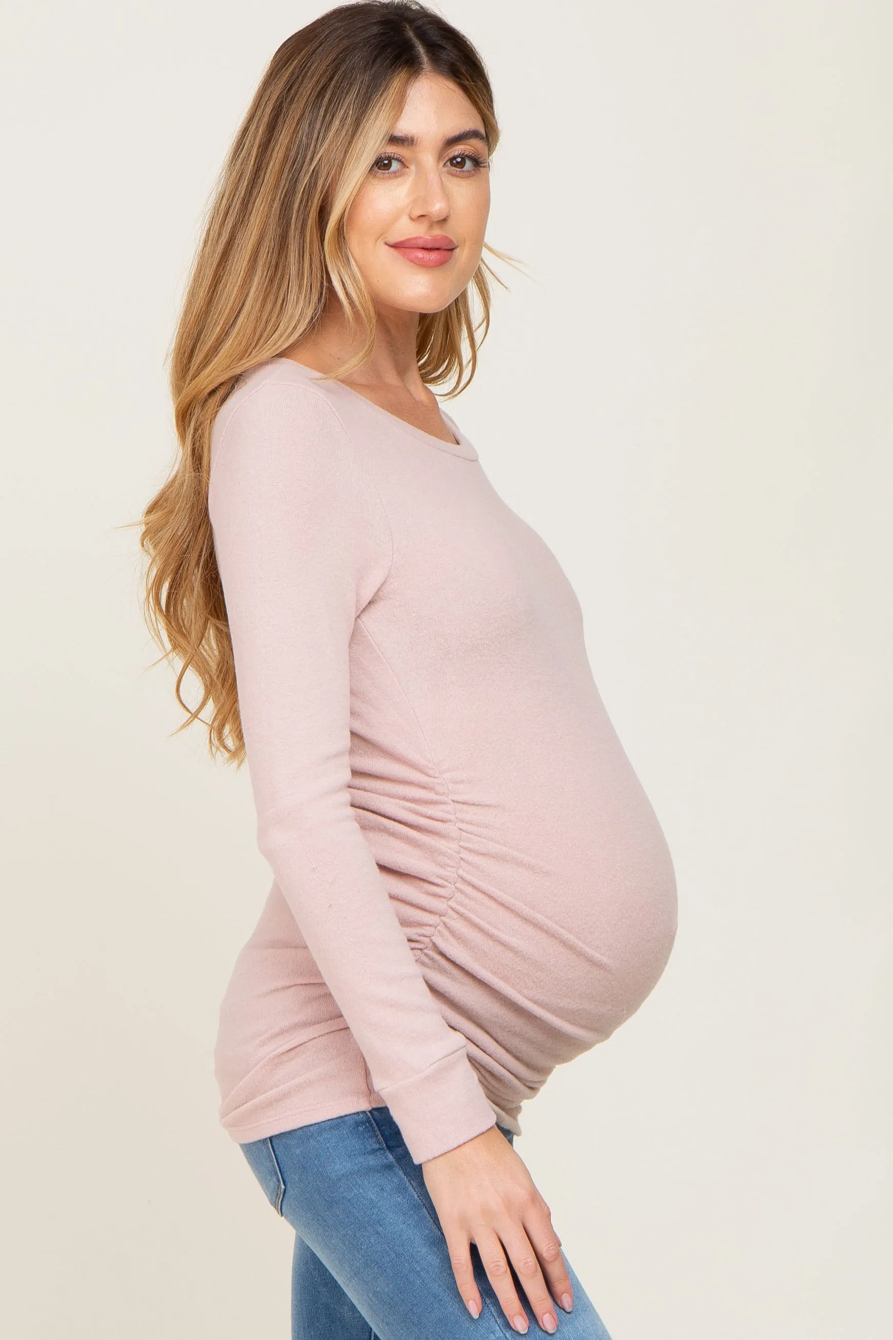 Light Pink Soft Knit Ruched Maternity Top sold by Pinkblush product image thumbnail 2