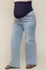 Light Blue Maternity Plus Wide Leg Jeans sold by Pinkblush