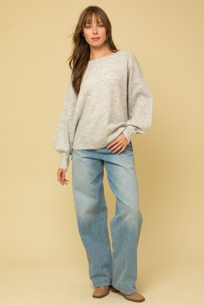 Heather Grey Soft Knit Lace Up Back Sweater sold by Pinkblush product image thumbnail 4