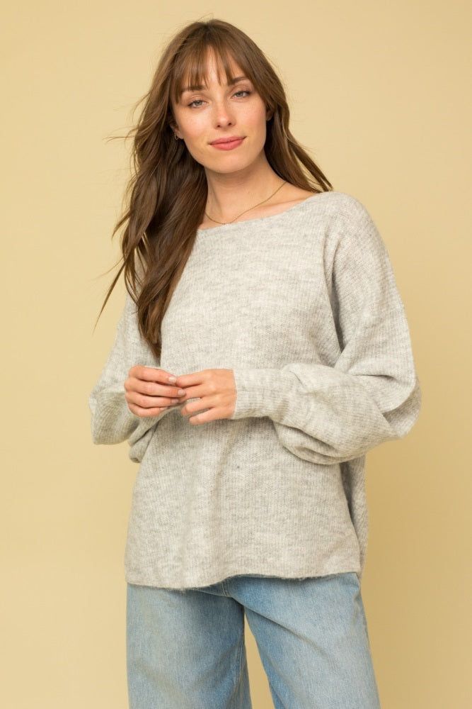 Heather Grey Soft Knit Lace Up Back Sweater sold by Pinkblush
