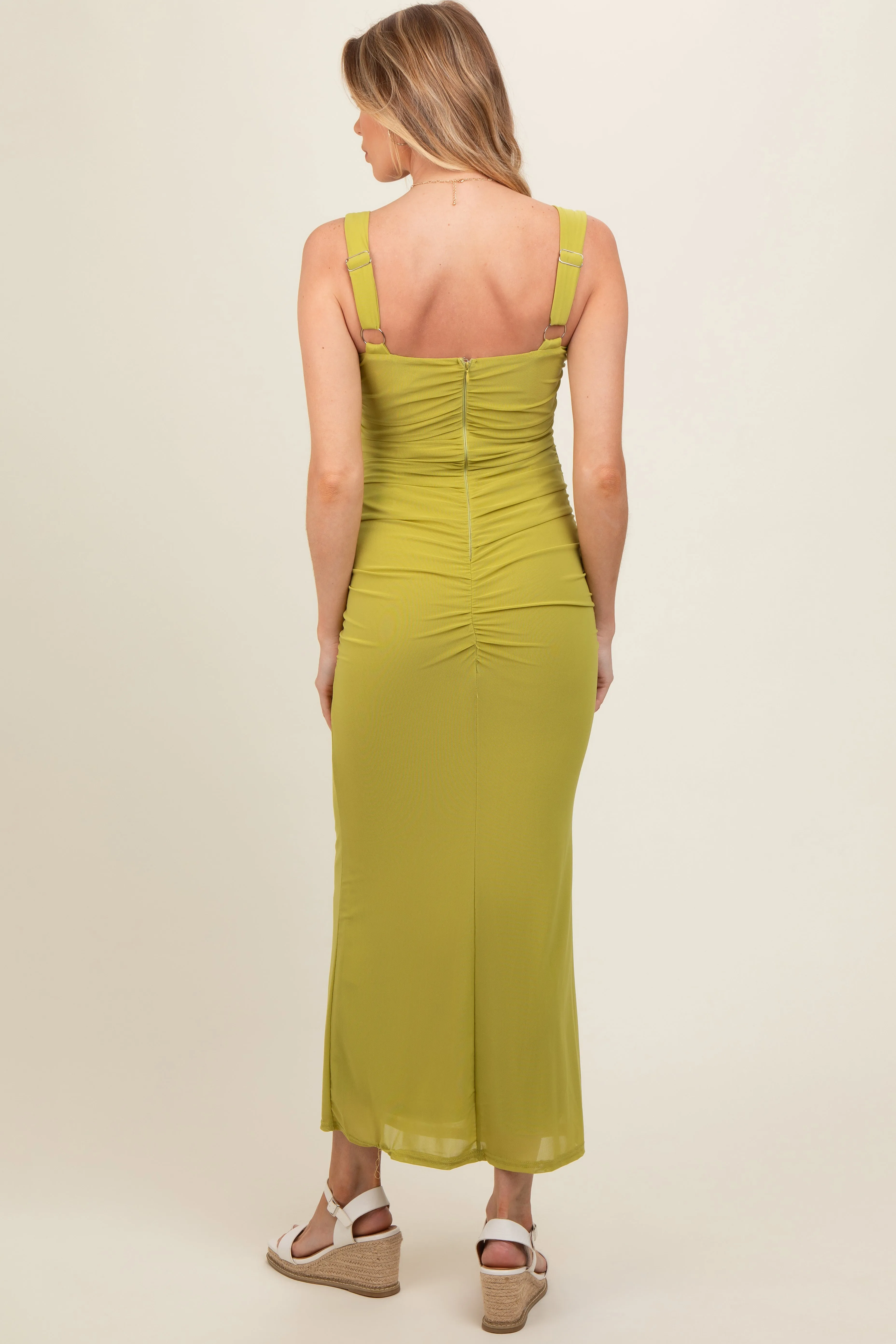Light Olive Ruched Maternity Maxi Dress sold by Pinkblush product image thumbnail 4