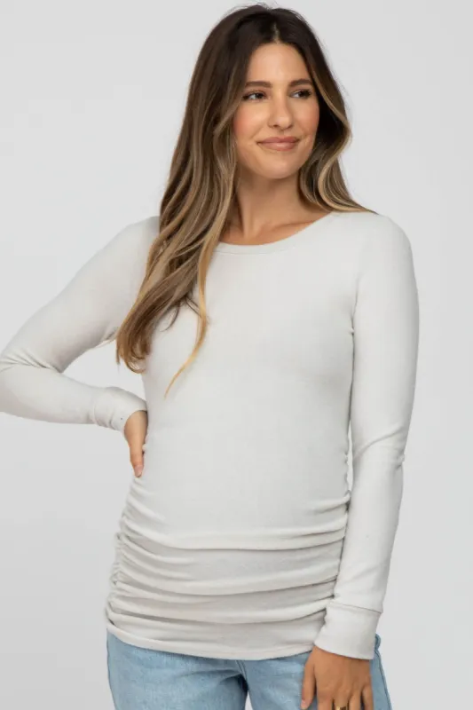 Cream Soft Knit Ruched Maternity Top sold by Pinkblush