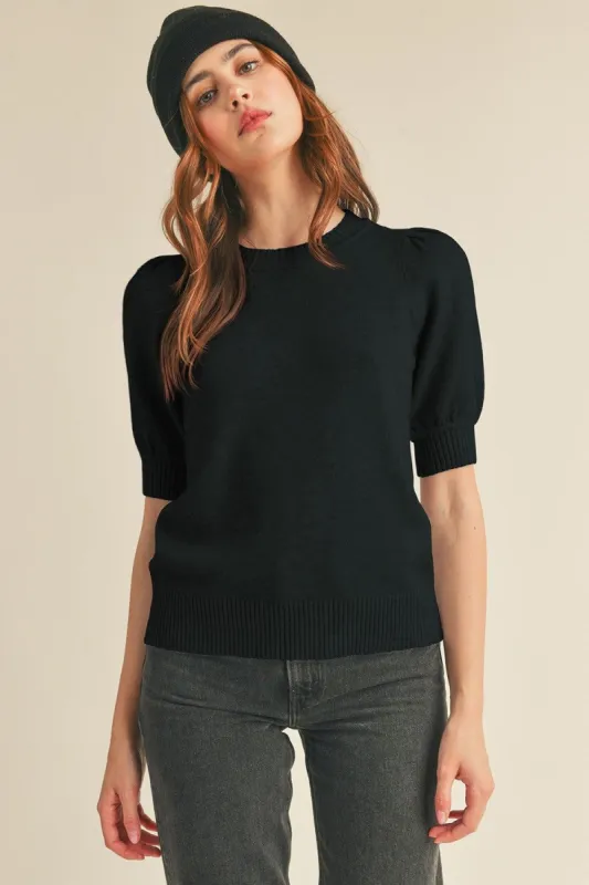 Black Short Puff Sleeve Sweater sold by Pinkblush