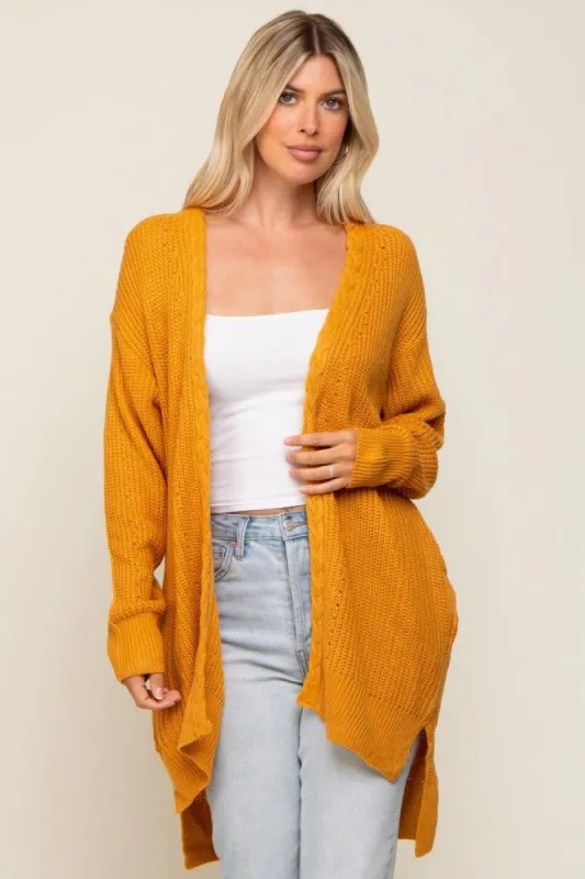 Yellow Cable Knit Accent Cardigan sold by Pinkblush