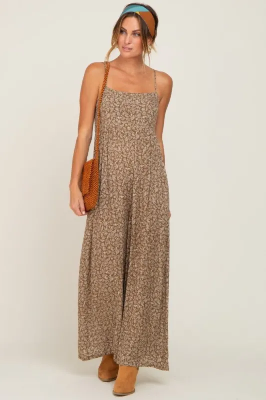 Olive Floral Sleeveless Back Tie Jumpsuit sold by Pinkblush