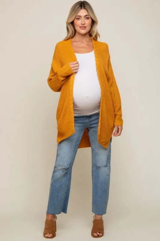 Yellow Cable Knit Accent Maternity Cardigan sold by Pinkblush
