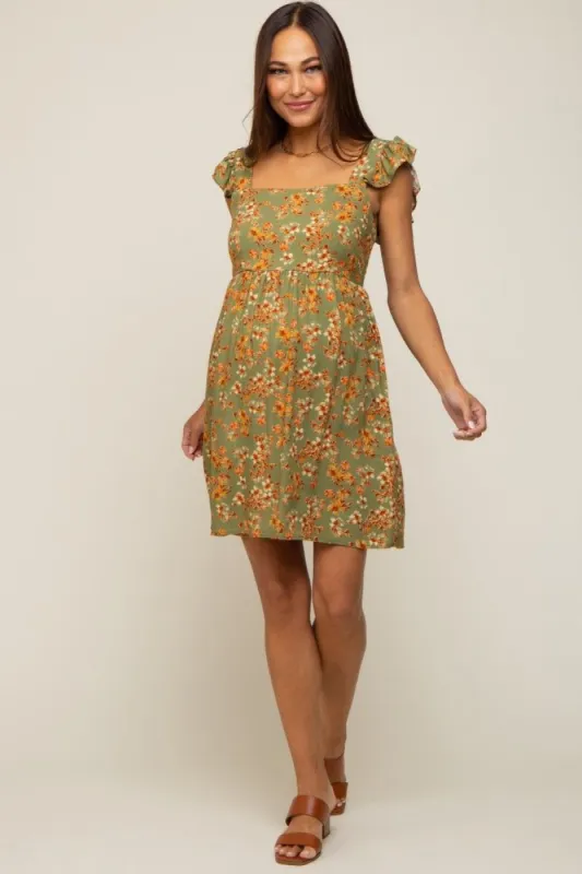 Olive Leaf Print Ruffle Accent Maternity Dress sold by Pinkblush