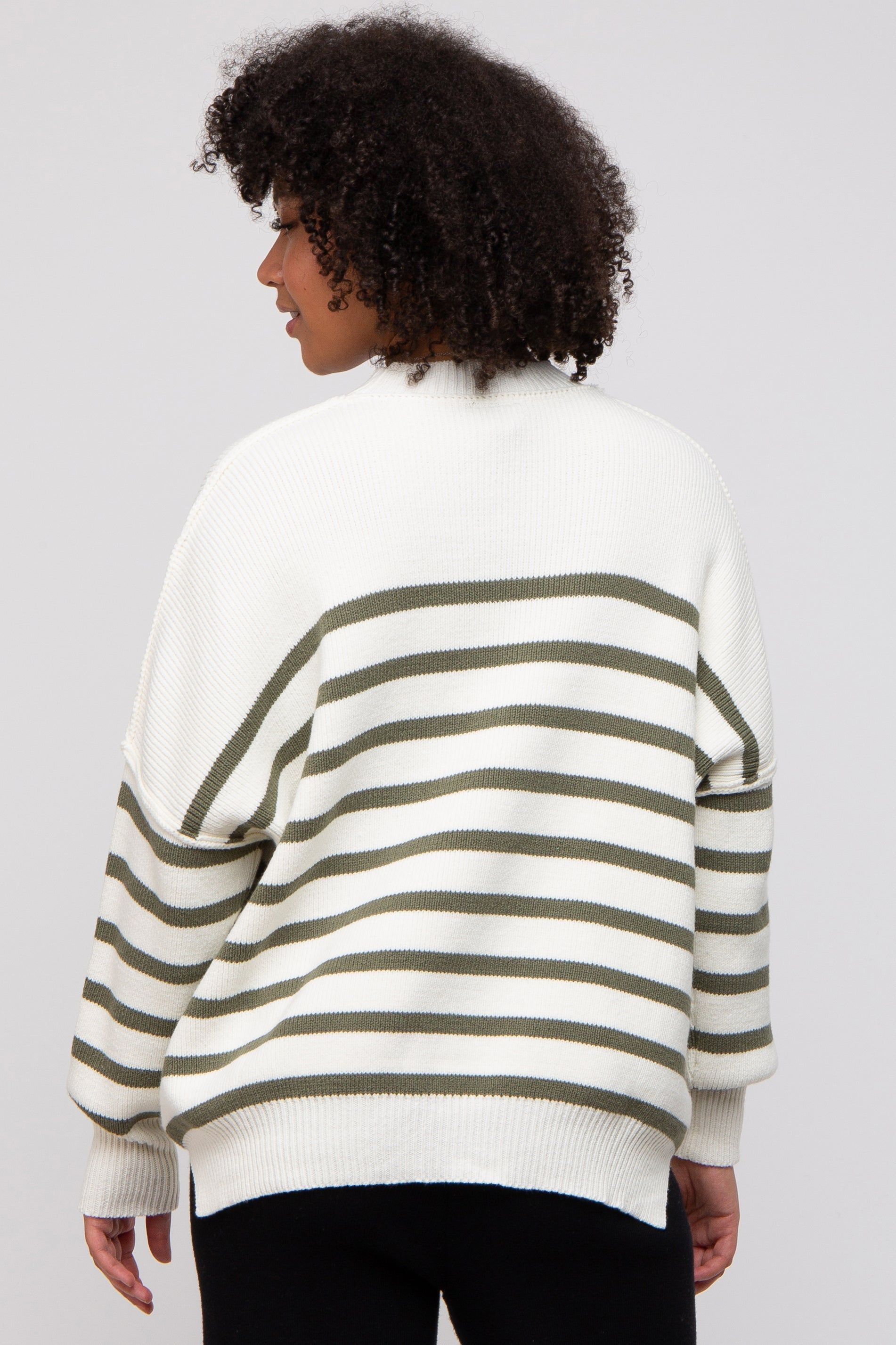 Olive Striped Drop Shoulder Sweater sold by Pinkblush product image thumbnail 3