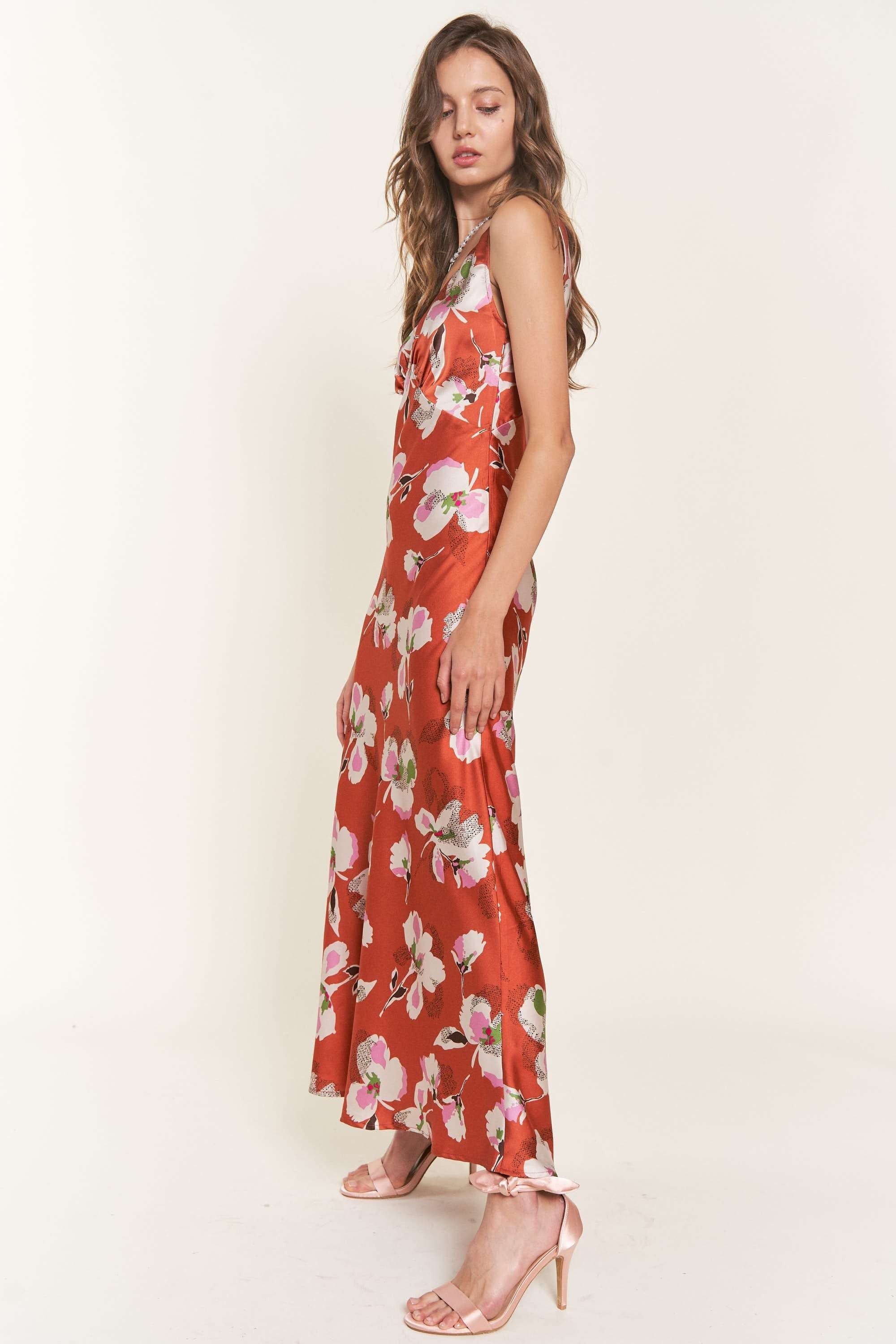 Rust Floral Sleeveless Midi Dress sold by Pinkblush product image thumbnail 2