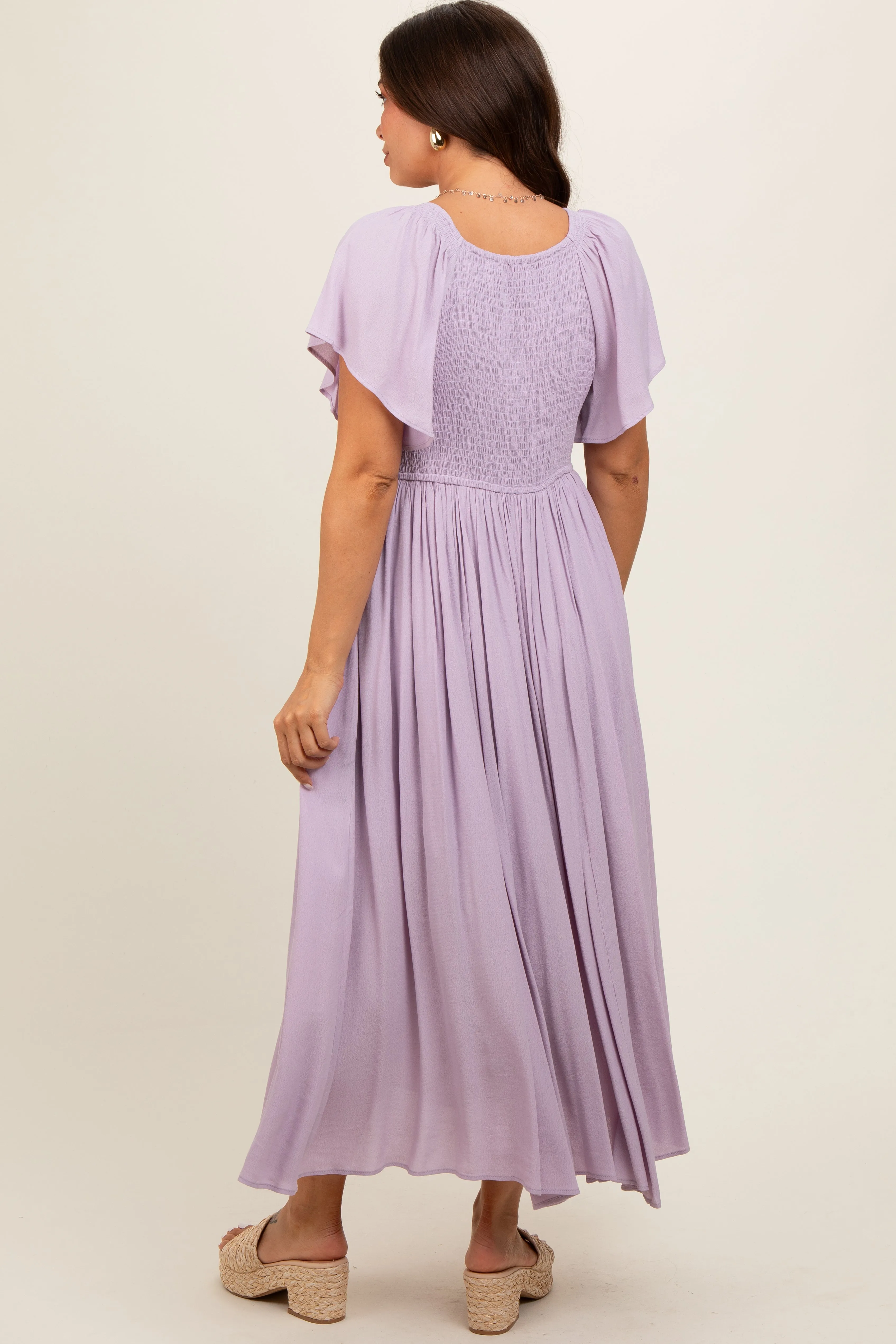 Lavender V-Neck Flutter Short Sleeve Maternity Midi Dress sold by Pinkblush product image thumbnail 4