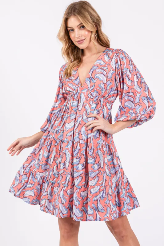 Coral Printed Tiered Sweetheart Dress sold by Pinkblush