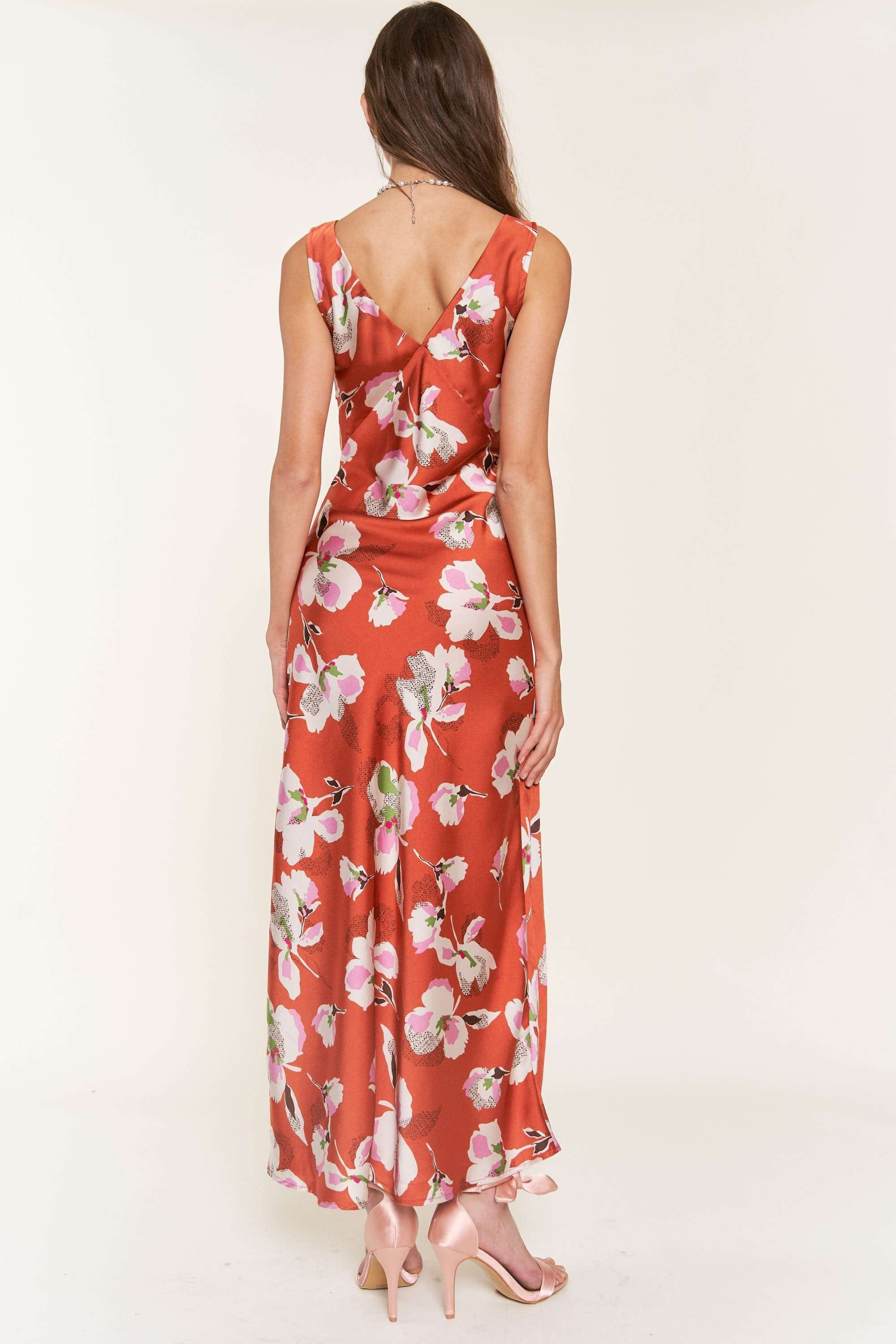 Rust Floral Sleeveless Midi Dress sold by Pinkblush product image thumbnail 3