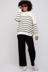 Olive Striped Drop Shoulder Sweater sold by Pinkblush