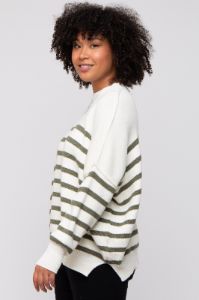 Olive Striped Drop Shoulder Sweater sold by Pinkblush