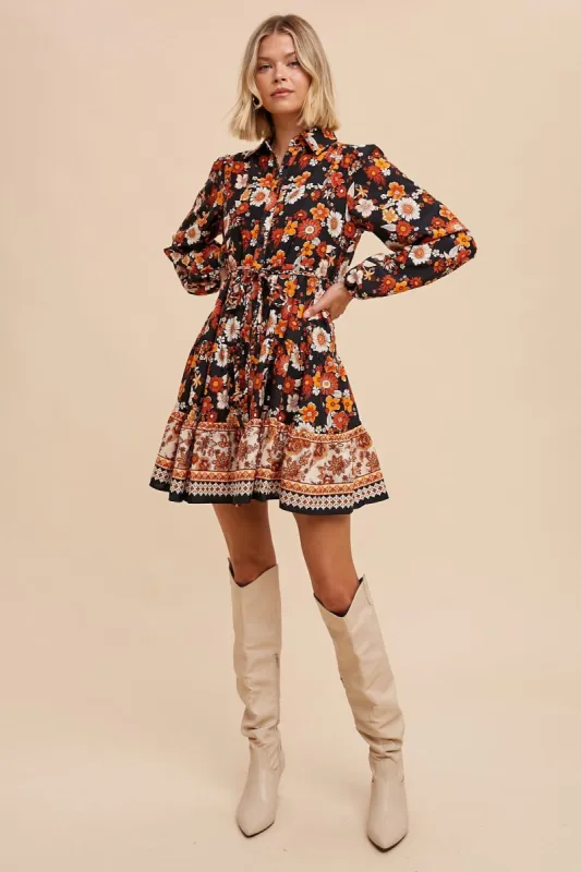 Black Border Print Floral Button Down Shirt Dress sold by Pinkblush