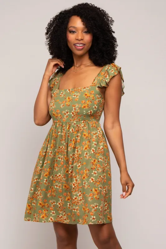 Olive Leaf Print Ruffle Accent Dress sold by Pinkblush
