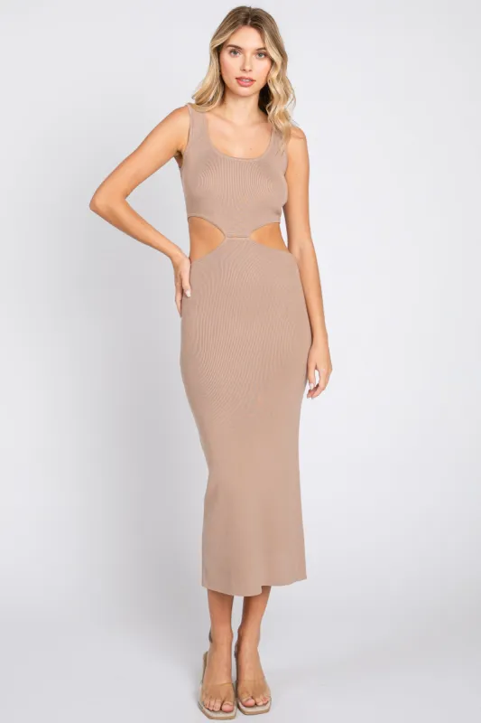 Mocha Sleeveless Side Cutout Midi Dress sold by Pinkblush