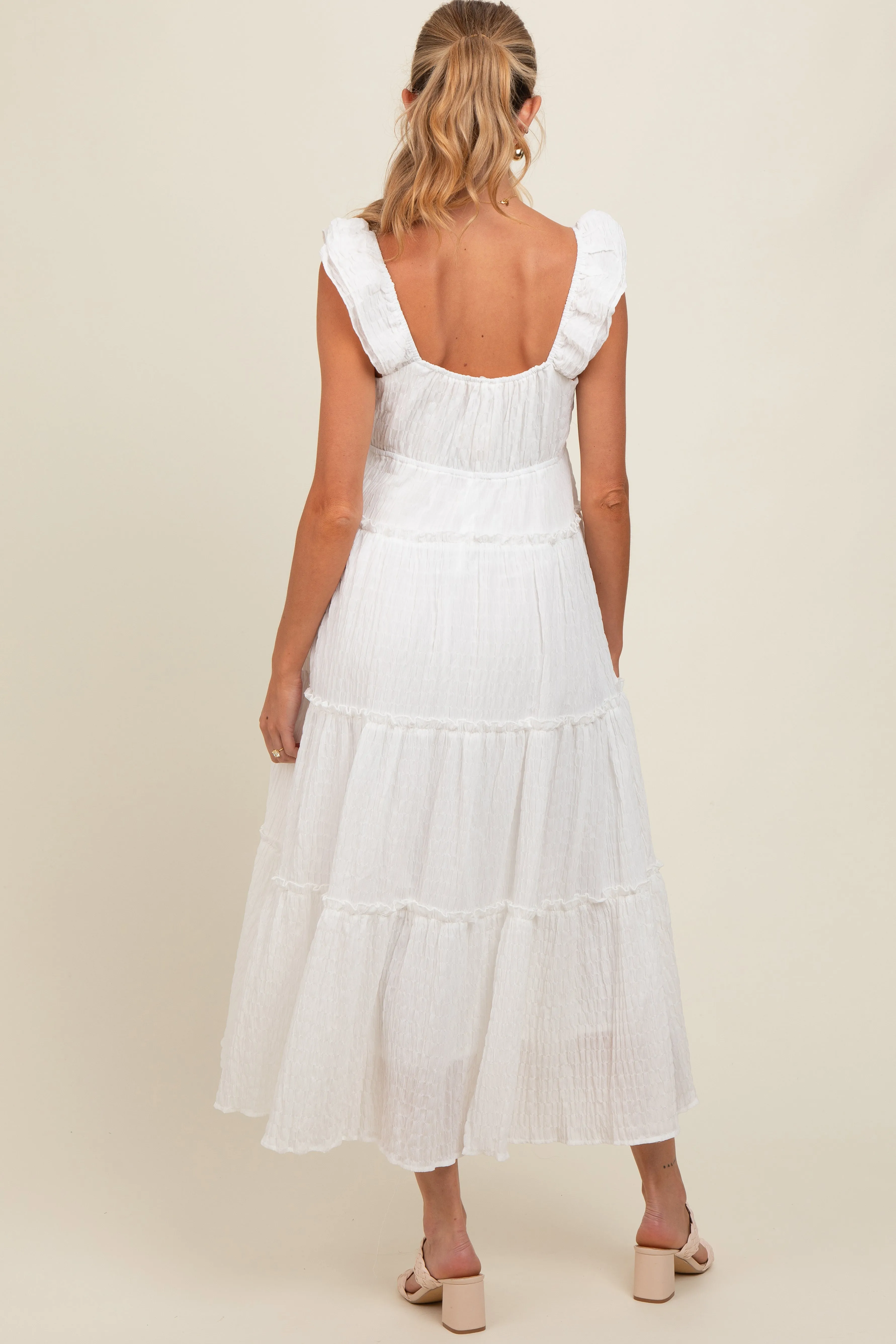 White Textured Tiered Maternity Midi Dress sold by Pinkblush product image thumbnail 3