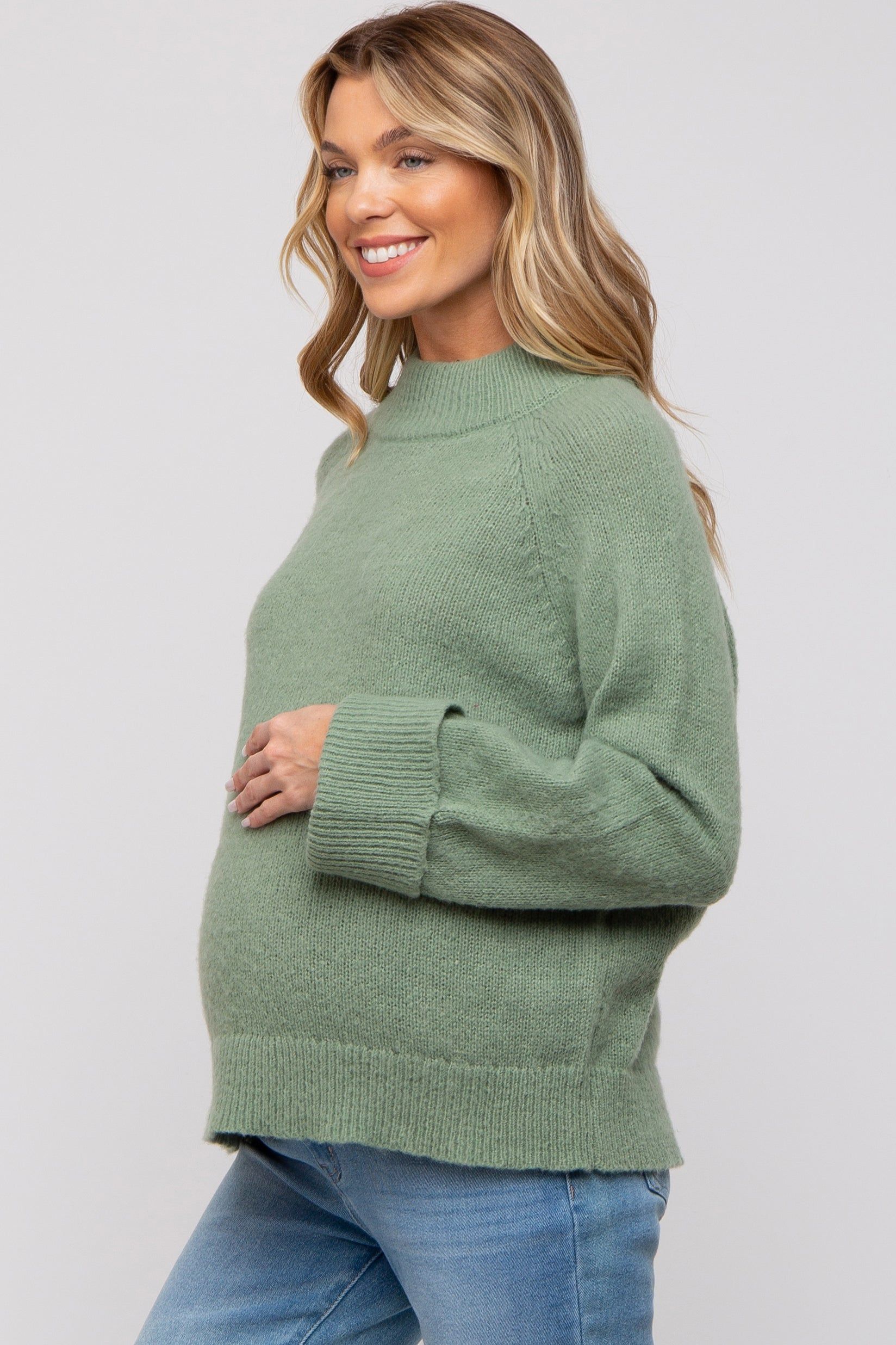 Green Mock Neck Maternity Sweater sold by Pinkblush product image thumbnail 3
