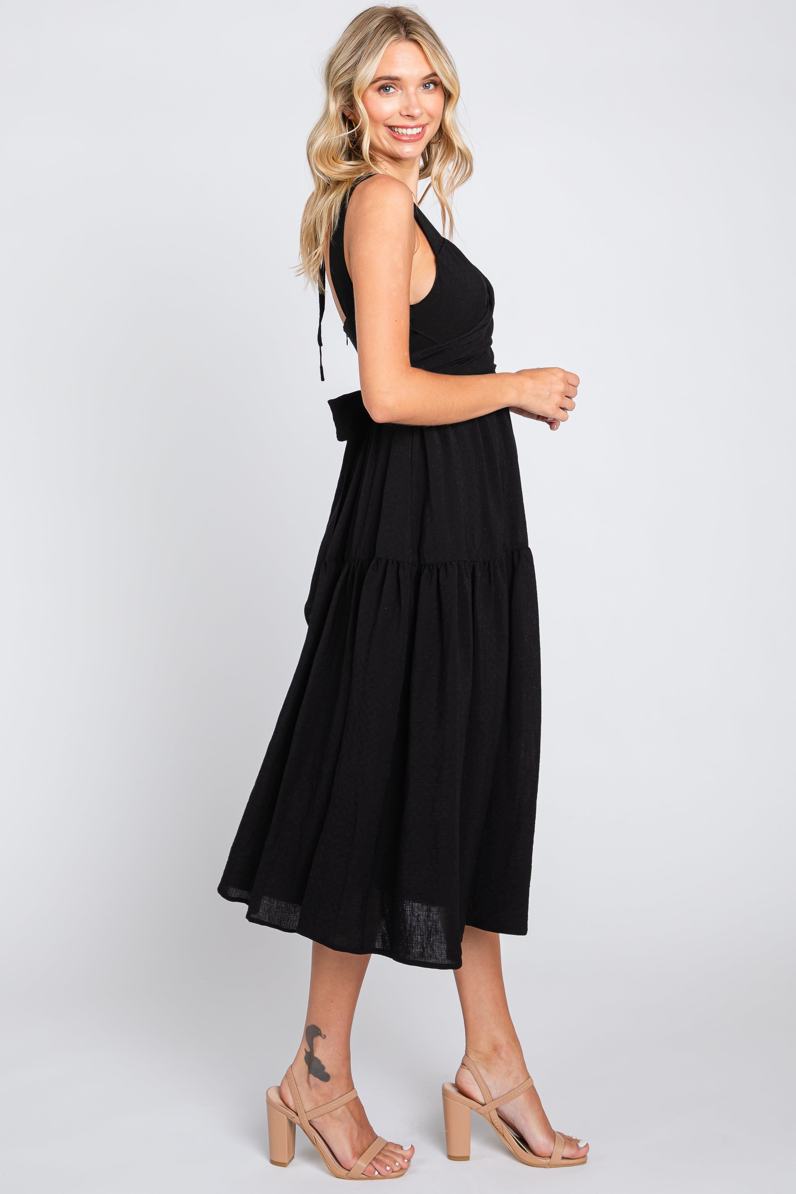 Black Wrap Front Accent Midi Dress sold by Pinkblush product image thumbnail 2