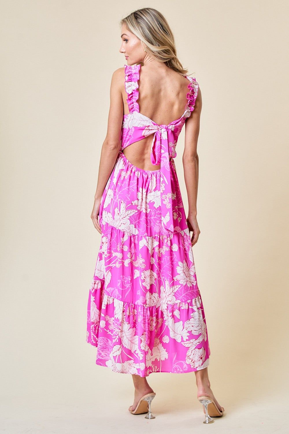 Pink Ruffled Square Neck Floral Midi Dress sold by Pinkblush product image thumbnail 3